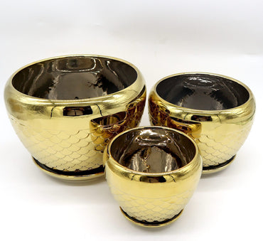 Ceramic Golden "Peacock feather" Flower Pot