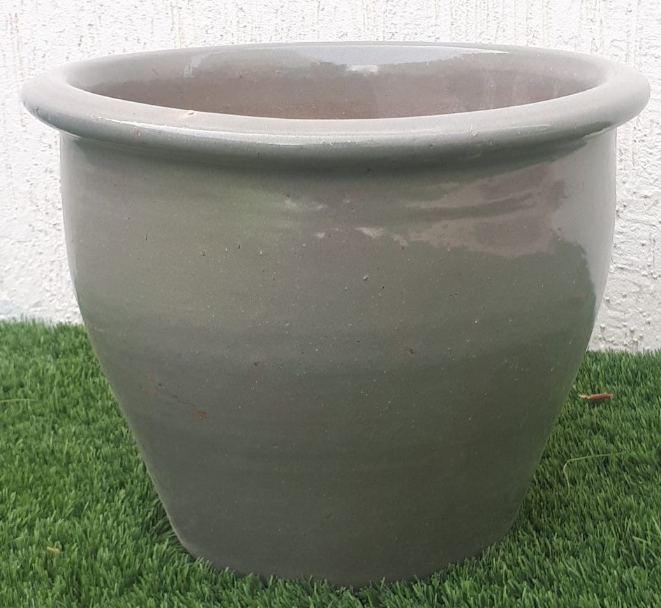 Light Grey Rolled Rim Pot Outdoor Ceramic Pot, Trendy Outdoor Pot