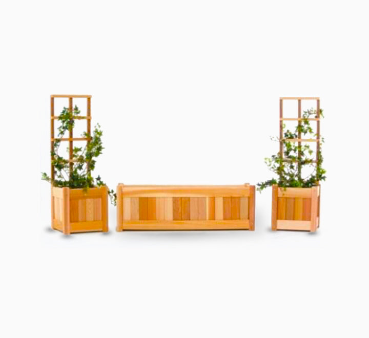 Garden Planters Set, Set of 3 Wooden Plants For Climbers and Veggies