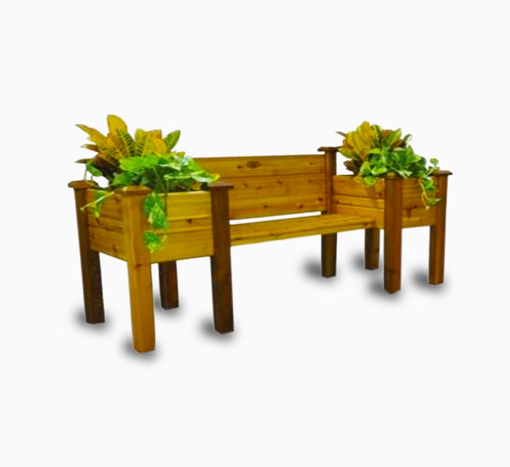 Garden Bench with Two Planters, Outdoor Garden Seating with Planter Boxes